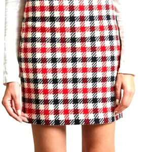 Talbots Wool Lined Festive Red Black Check Plaid mini Skirt. Sz 4